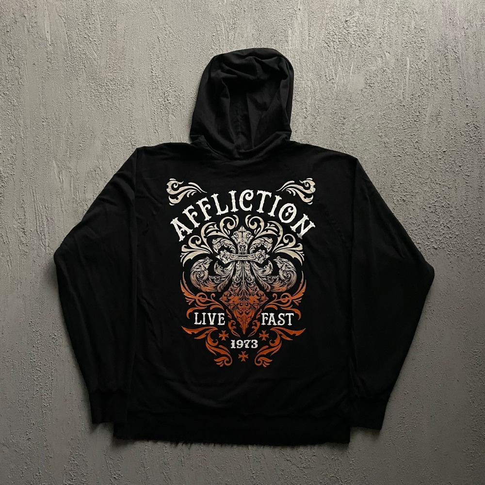 Vintage Affliction Hoodie Mens Large Black Y2K